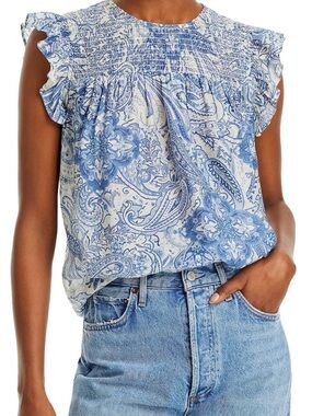 Aqua Paisley Flutter Sleeve Top Size Small